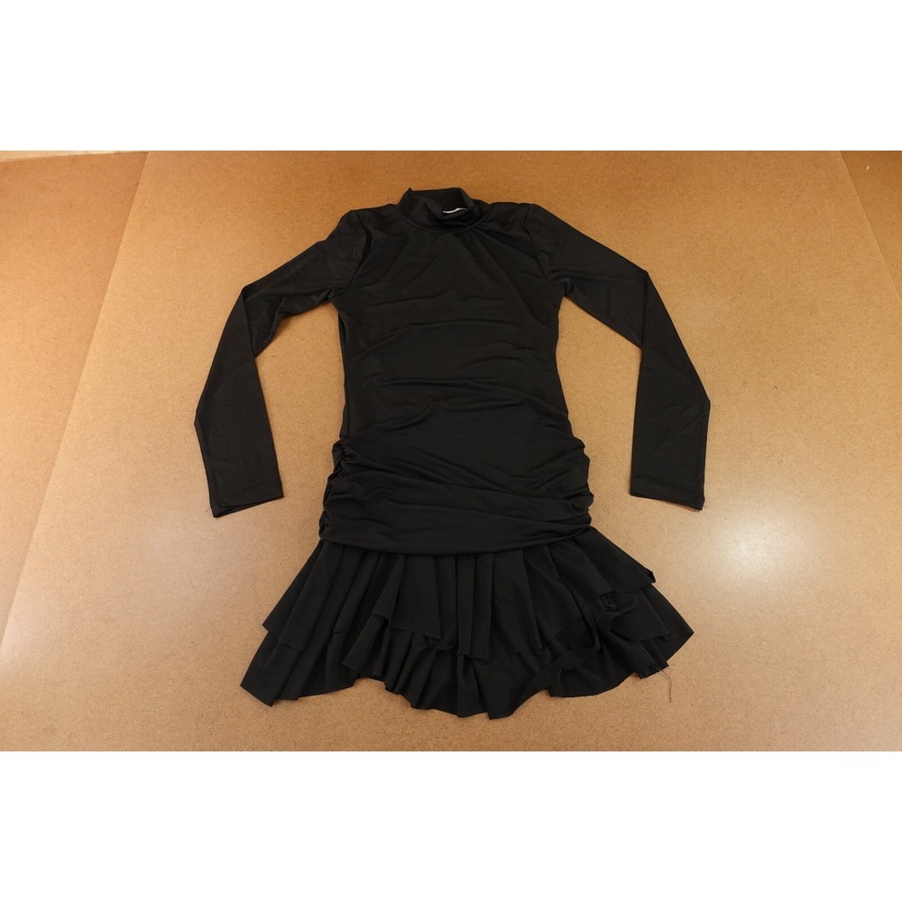 Eyyo Atelier Womens Medium Black Long Sleeve Mock Neck Layer Hem Mini Dress NWT